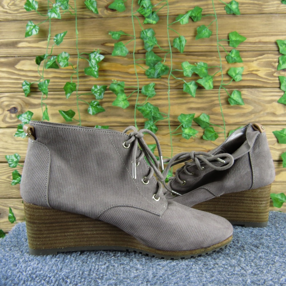 Dr. Scholl's Close Call Women 7 Taupe Fabric Lace-Up Wedge Booties Comfort Shoes - Picture 5 of 7